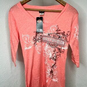 Harley-Davidson Pink Rhinestone Bling Crystal Biker T-Shirt Women’s Size XS NWT
